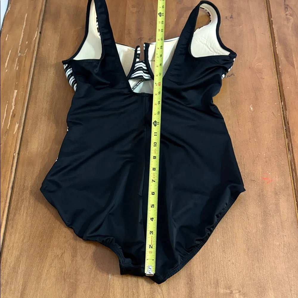 Miraclesuit One Piece Swimsuit in Black White and Gold Stripes Size 16
